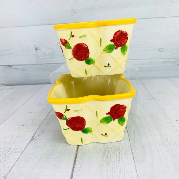Temptations Ovenware Tara Yellow Red ROSE Stoneware 1Qt Retangle Bakers Set 2 - Picture 3 of 10
